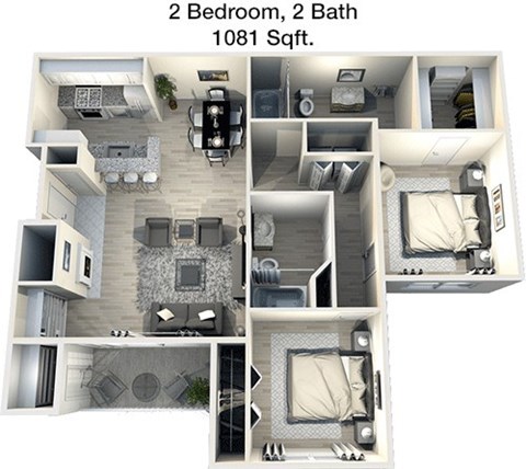 Floor plan for 2 beds, 2 baths, 1083 sqft